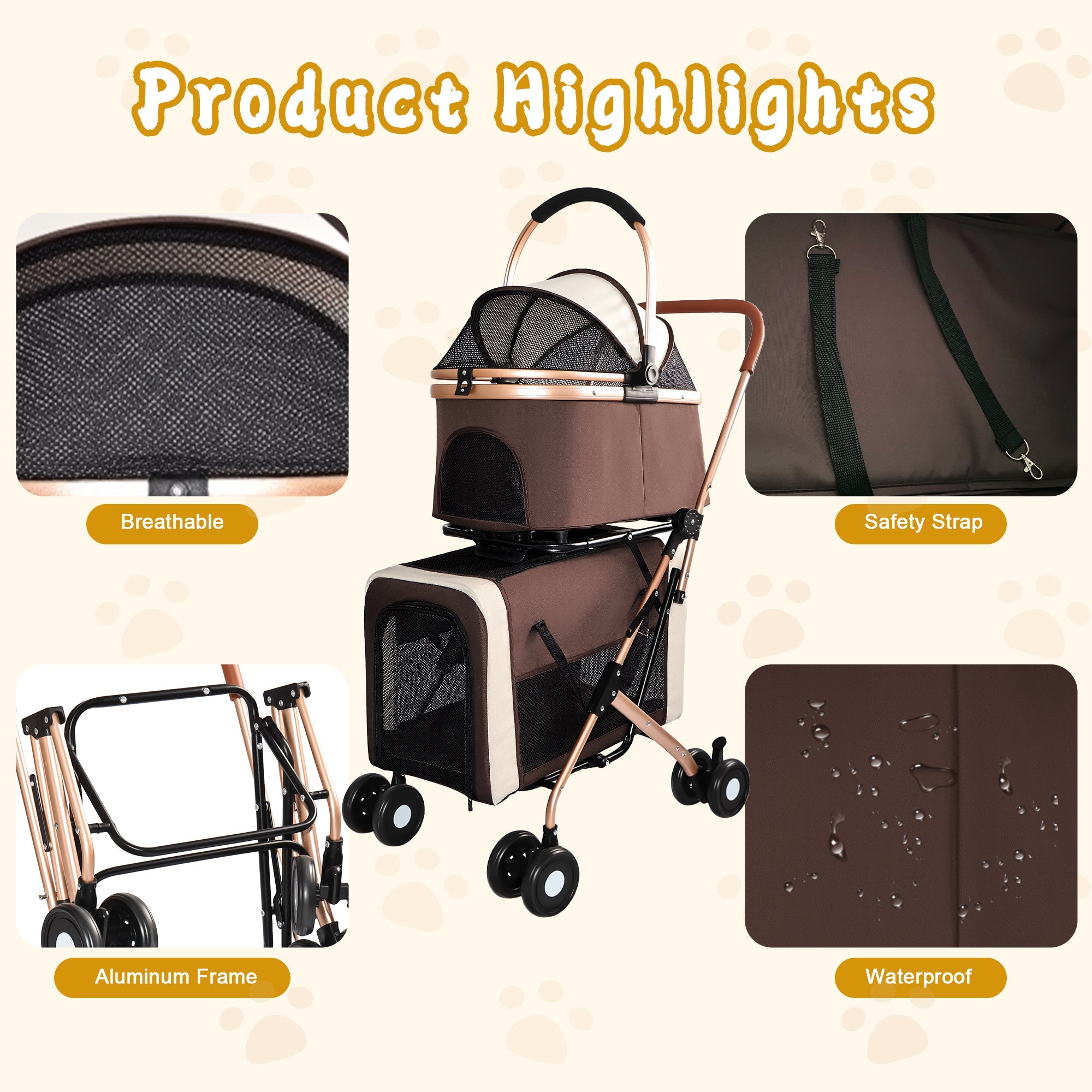 Double Pet Stroller for Dogs and Cats