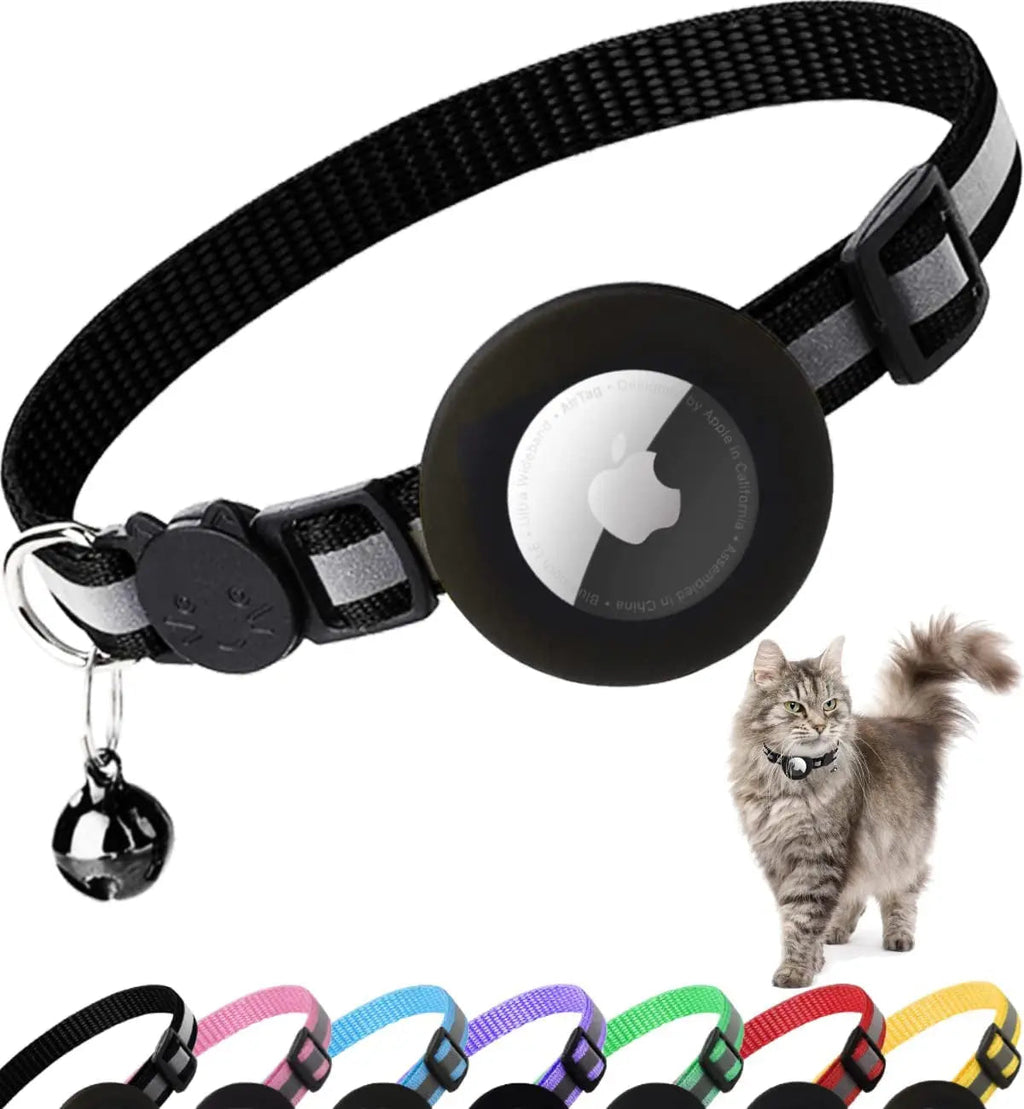 Reflective Breakaway AirTag Cat Collar with Holder & Bell