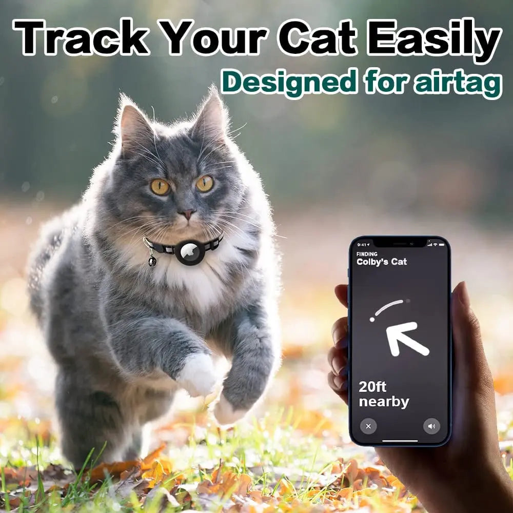 Reflective Breakaway AirTag Cat Collar with Holder & Bell