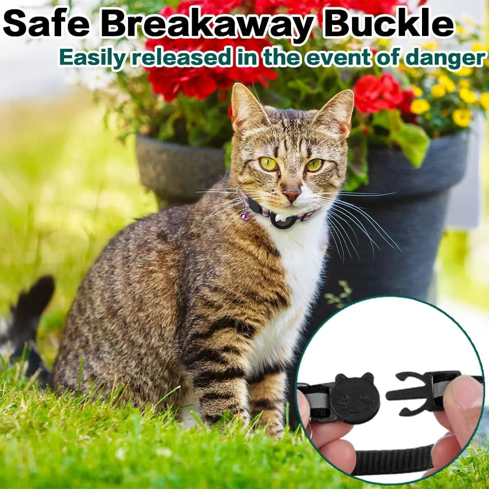 Reflective Breakaway AirTag Cat Collar with Holder & Bell