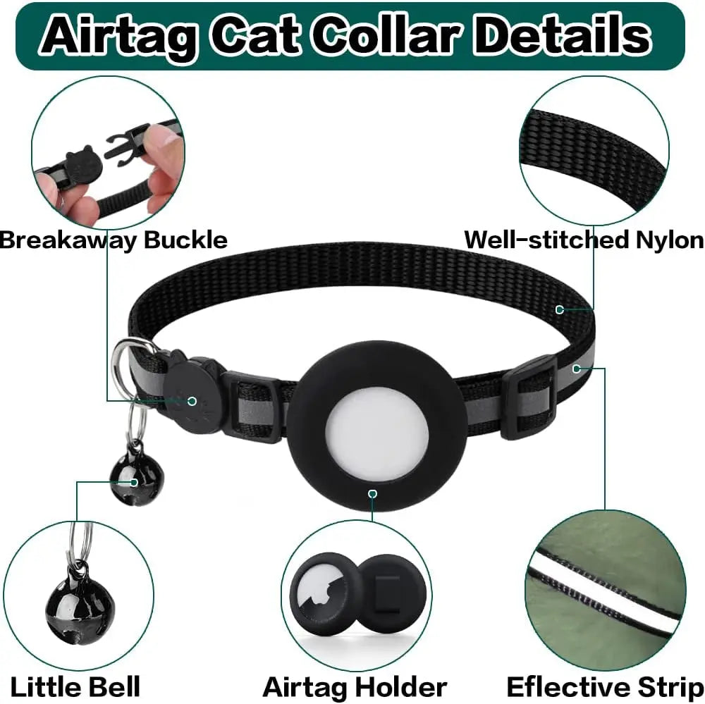 Reflective Breakaway AirTag Cat Collar with Holder & Bell