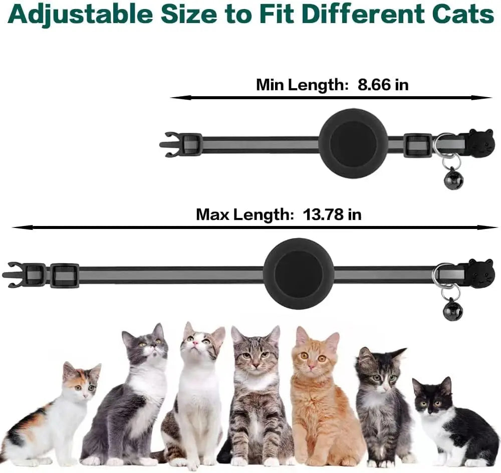 Reflective Breakaway AirTag Cat Collar with Holder & Bell