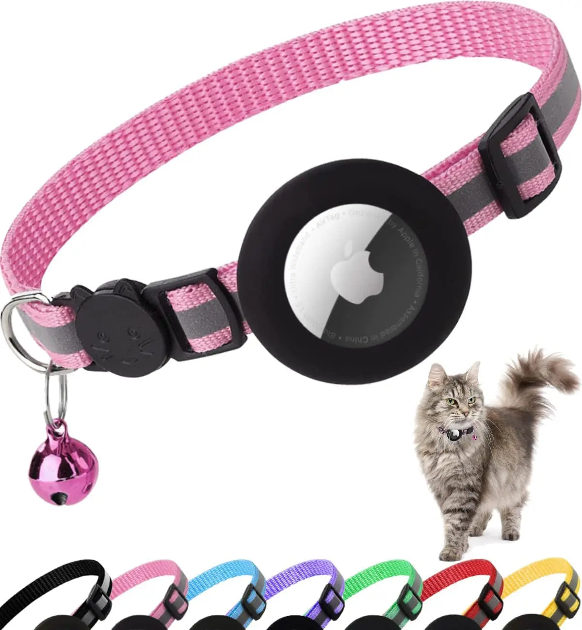 Reflective Breakaway AirTag Cat Collar with Holder & Bell