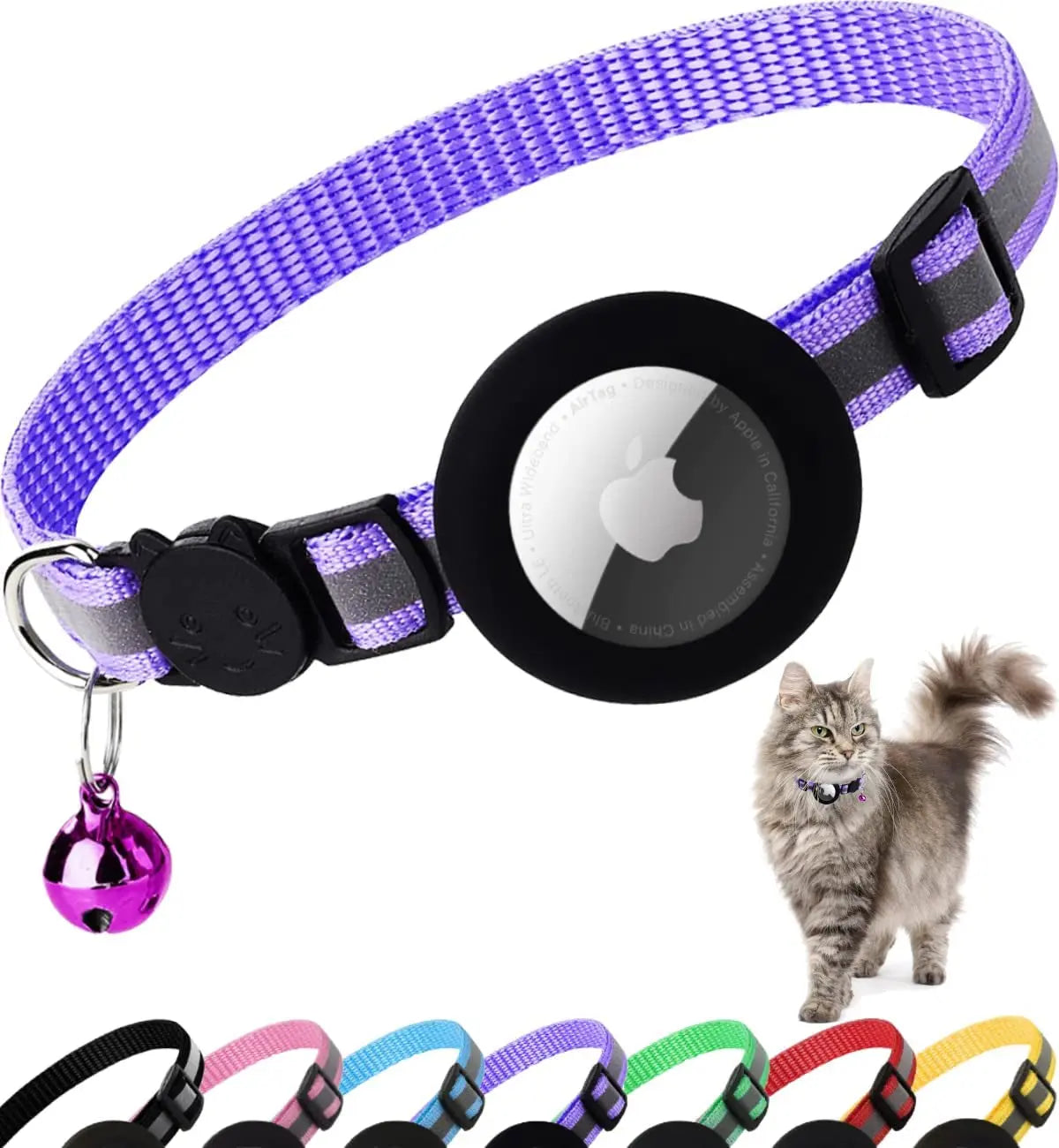 Reflective Breakaway AirTag Cat Collar with Holder & Bell