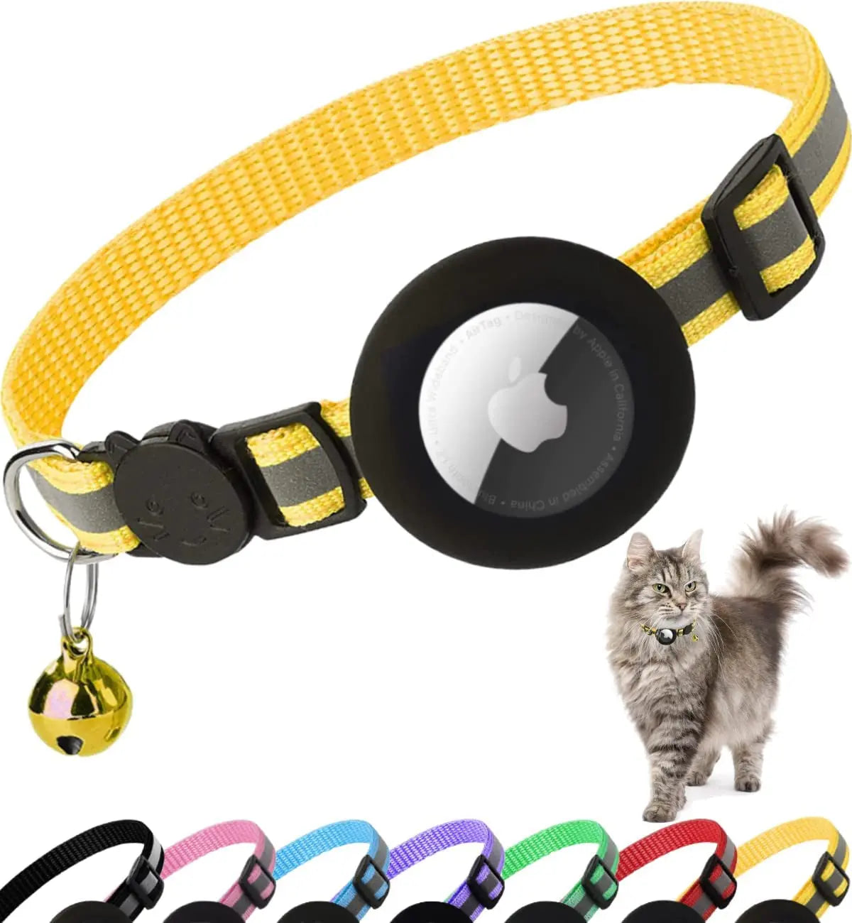 Reflective Breakaway AirTag Cat Collar with Holder & Bell