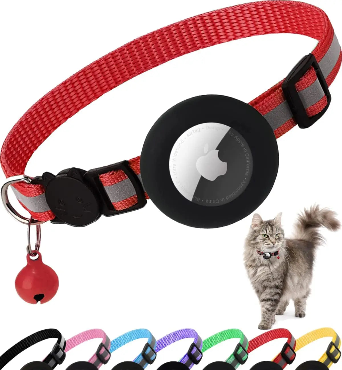 Reflective Breakaway AirTag Cat Collar with Holder & Bell