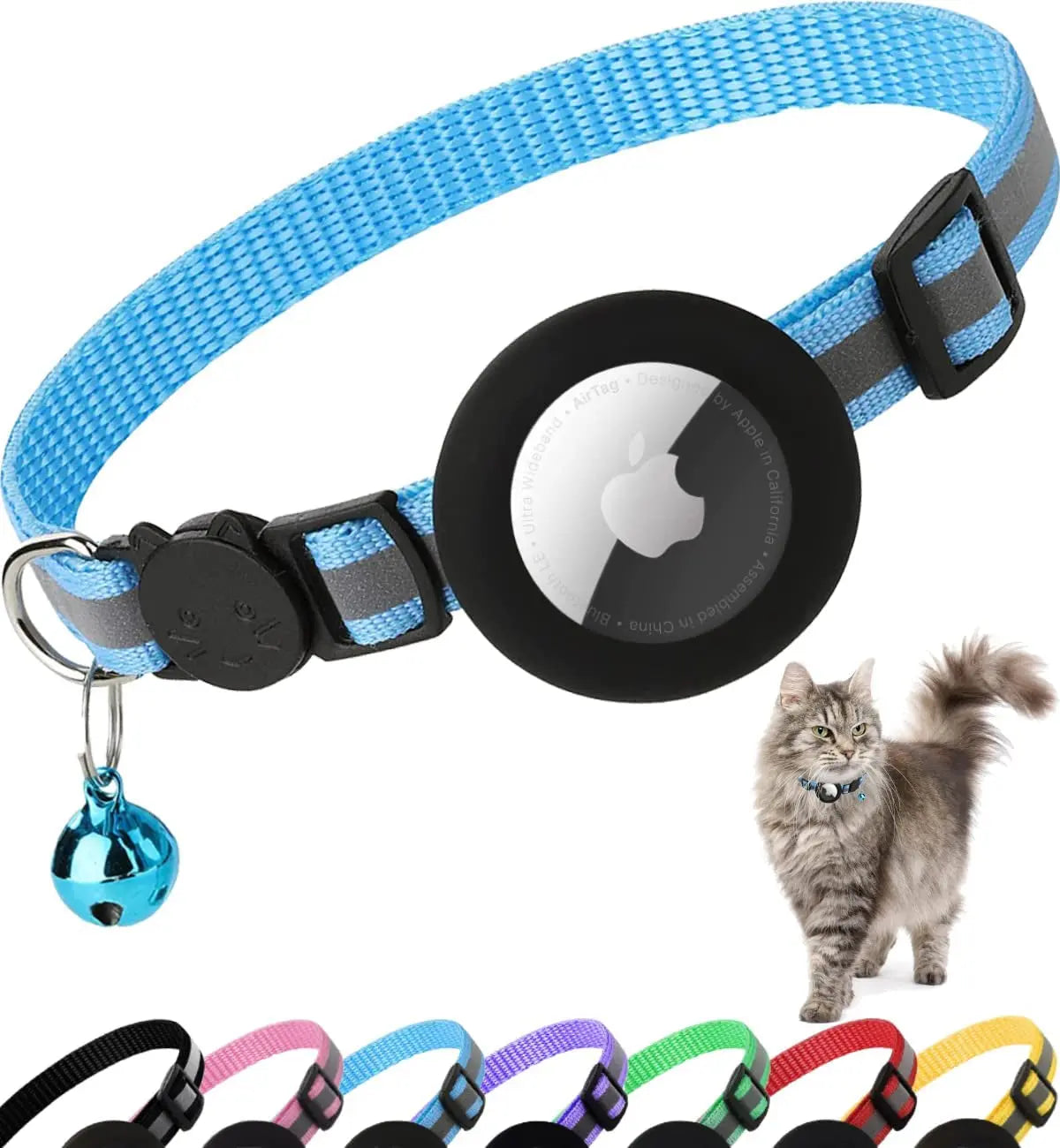 Reflective Breakaway AirTag Cat Collar with Holder & Bell