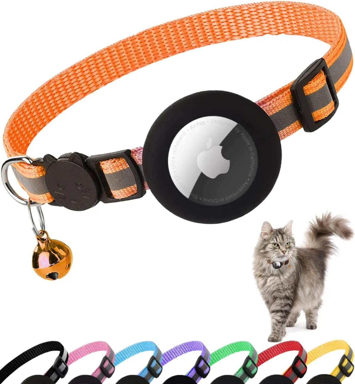 Reflective Breakaway AirTag Cat Collar with Holder & Bell