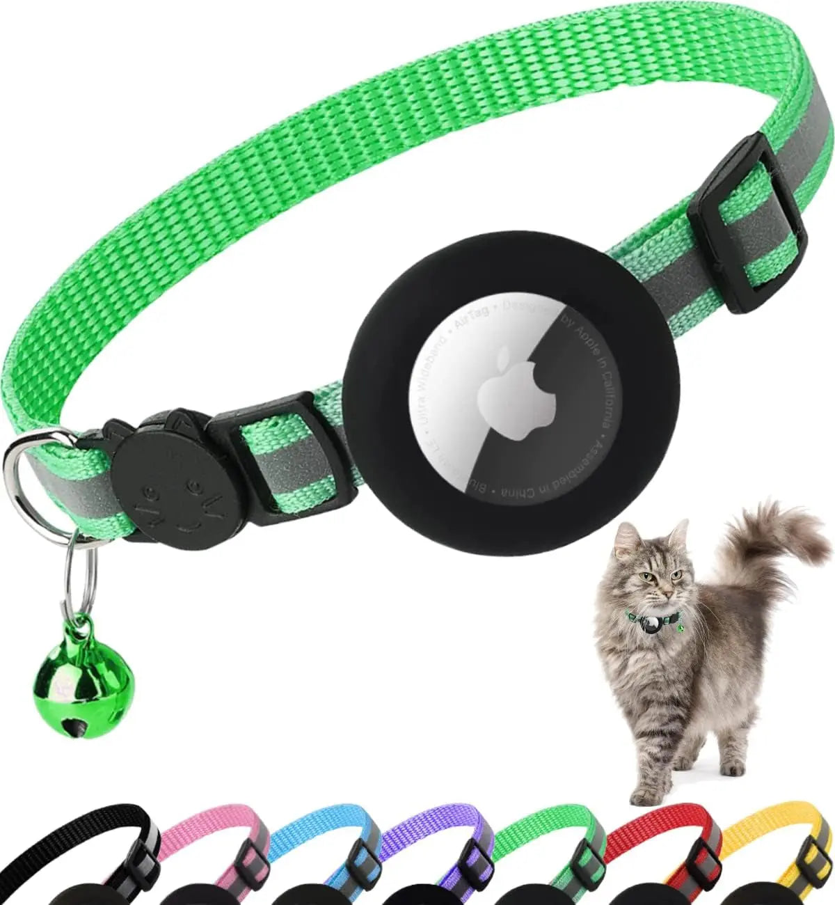 Reflective Breakaway AirTag Cat Collar with Holder & Bell